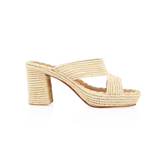 Carrie Forbes Andre Raffia Blockheel Sandals - US 7 Cream - Picture 1 of 4